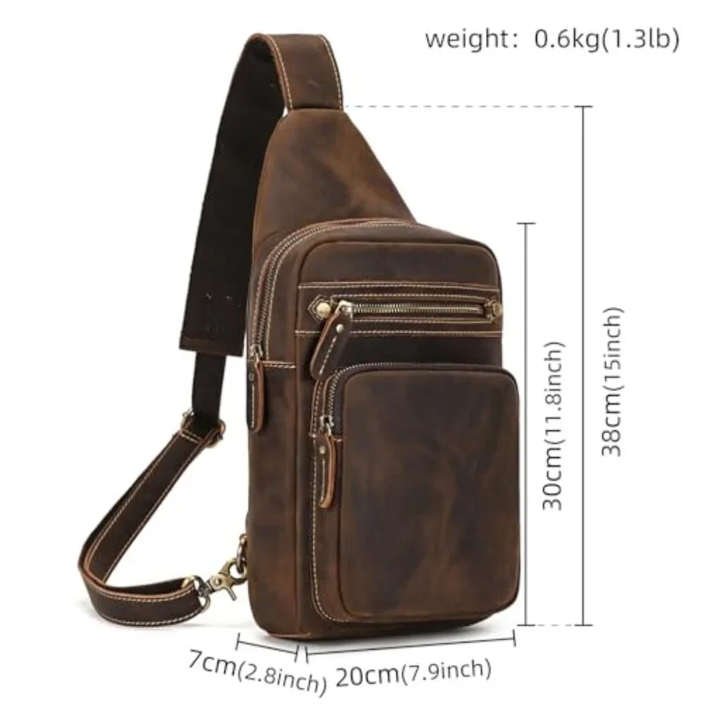 Genuine Leather Sling Bag Multi Pocket Crossbody Backpack Travel Sport